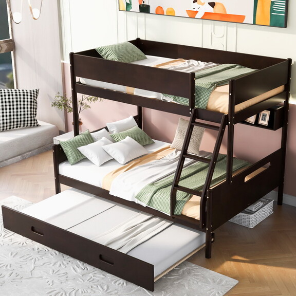 Wood Twin over Full Bunk Bed with Storage Shelves ...