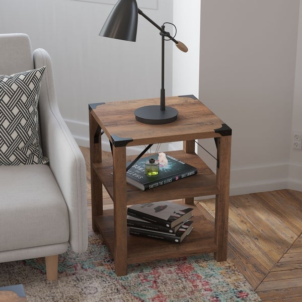 3-Tier Side Table with Metal Side Braces and Corner Caps