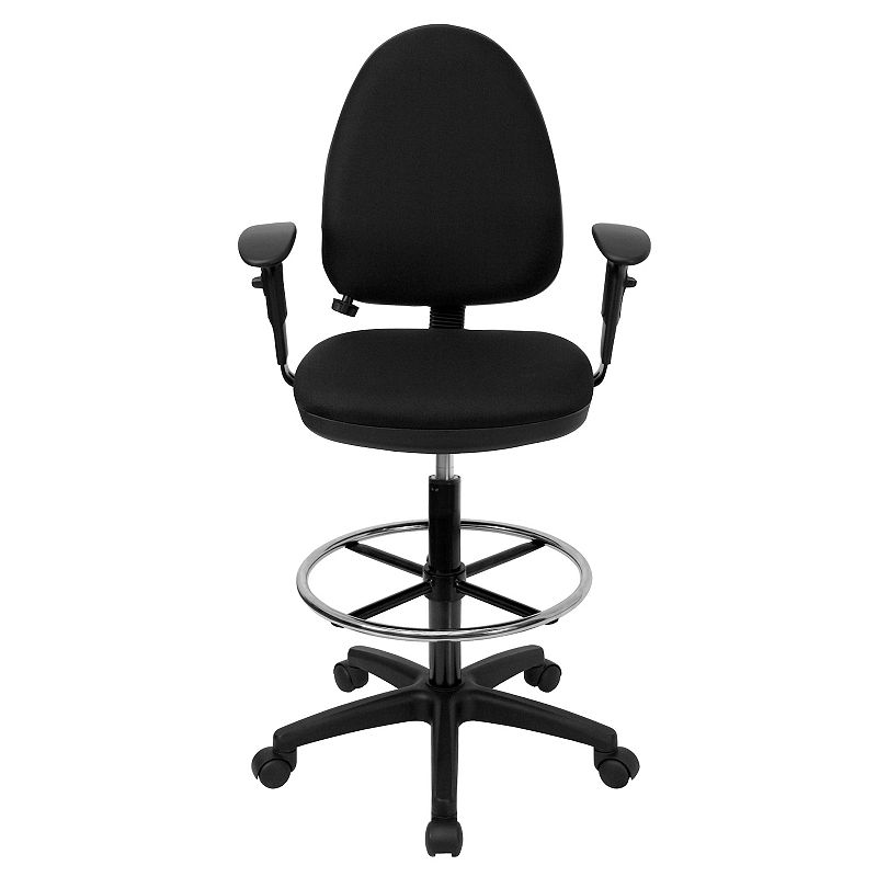 Emma and Oliver Mid-Back Black Fabric Adjustable Lumbar Ergonomic Draft Chair with Arms