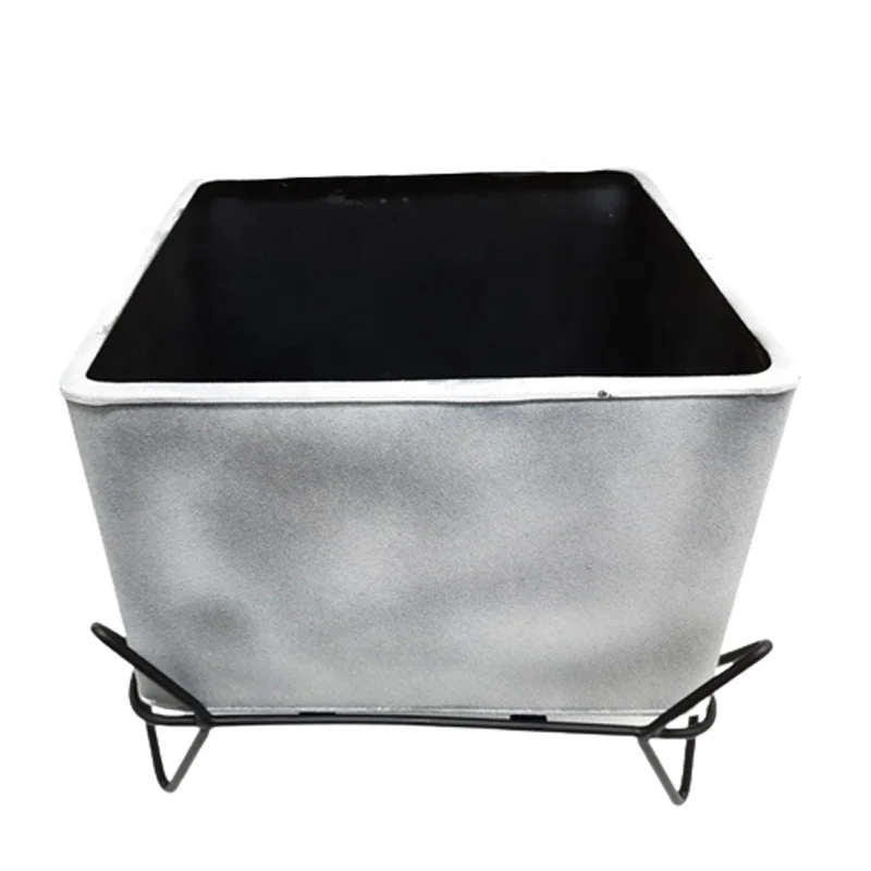 Iron Square Planter With Stand Black And Grey Colour Large Size Plant Pot For Garden   Outdoor Decor