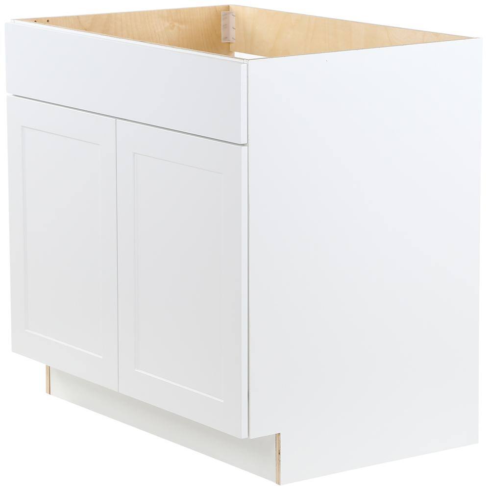 Hampton Bay Cambridge White Shaker Assembled Sink Base Kitchen Cabinet with Soft Close Door (36 in. W x 24.5 in. D x 34.5 in. H) CM3635S-WH