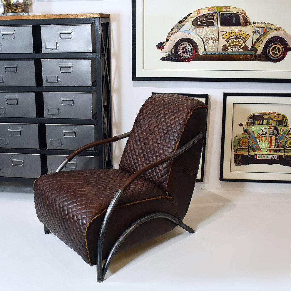 Yosemite Home Decor Davita Loft Tufted Leather/Cast Iron Accent Chair in Brown   Industrial   Armchairs And Accent Chairs   by YHD  Houzz