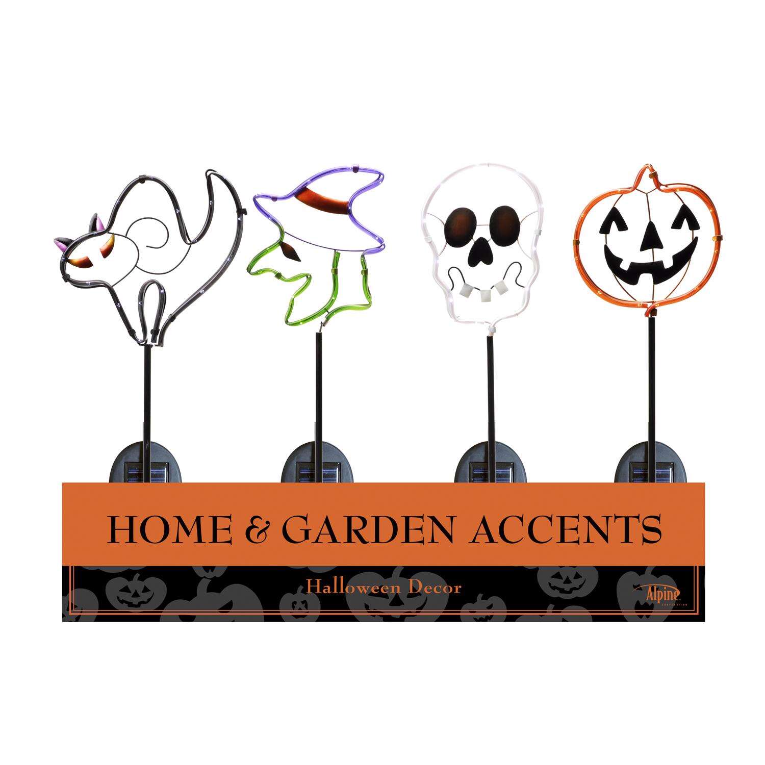 Alpine Assorted Metal 23.3 in. H Halloween Solar Garden Stake