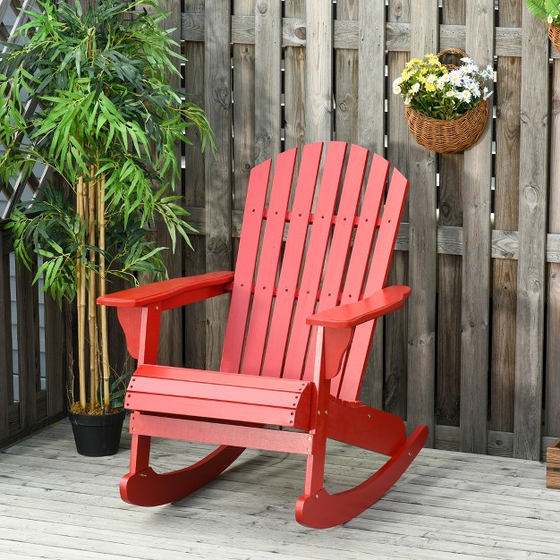 Outsunny Rustic Wooden Adirondack Rocking Chair Outdoor Lounge Chair Fire Pit Seating With Slatted Wooden Design For Patio Backyard