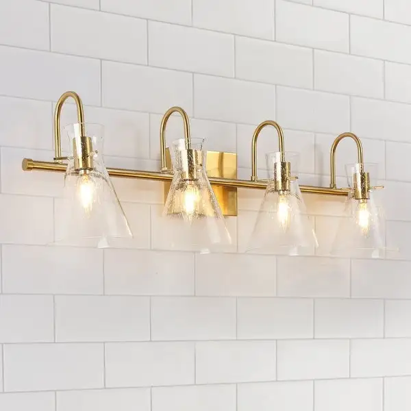 Liniya 4-light Modern Large Size 29'' Bathroom Vanity Light Brass Gold with Horn Seeded Glass