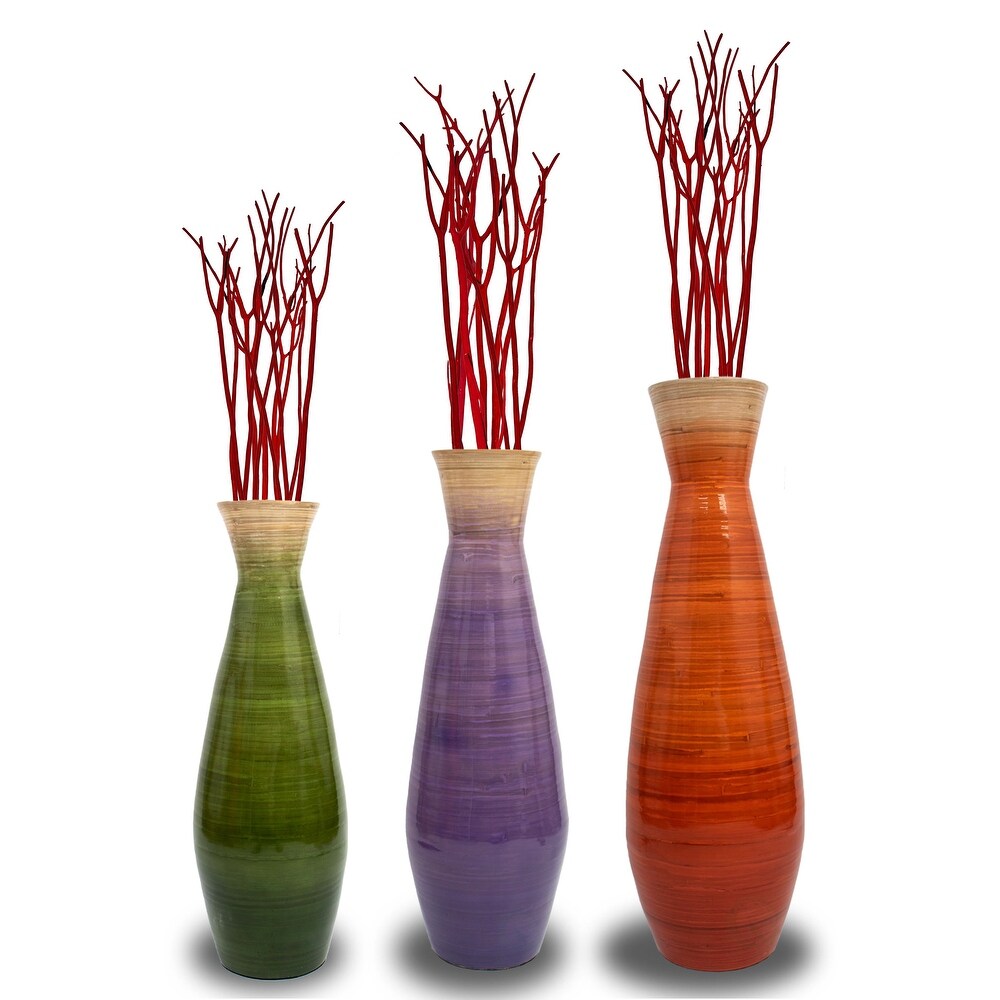 Uniquewise Classic Bamboo Floor Vase Handmade  For Dining  Living Room  Entryway  Fill Up With Dried Branches Or Flowers