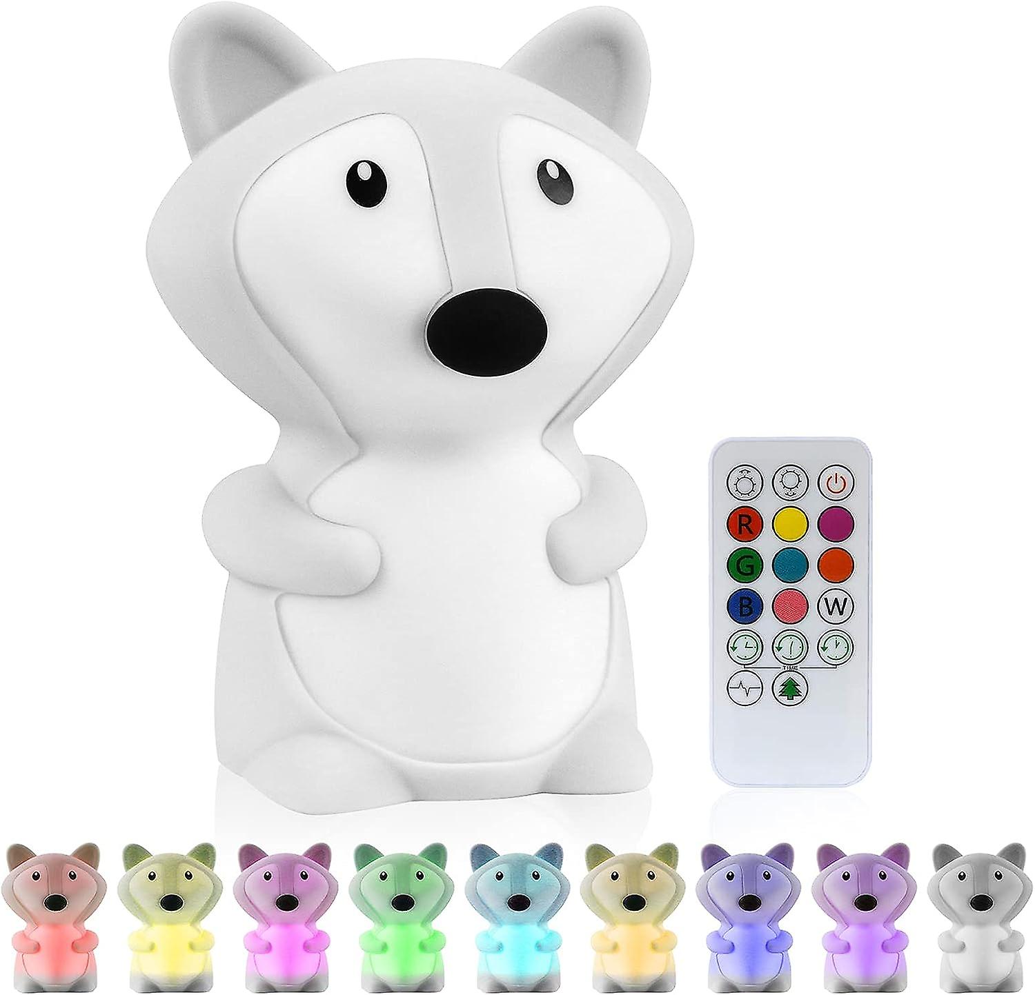 Kids Night Light，fox Night Light Silicone Lamp 9 Colors Usb Rechargeable Can Be Timed Night Light Kids Deco Lamp