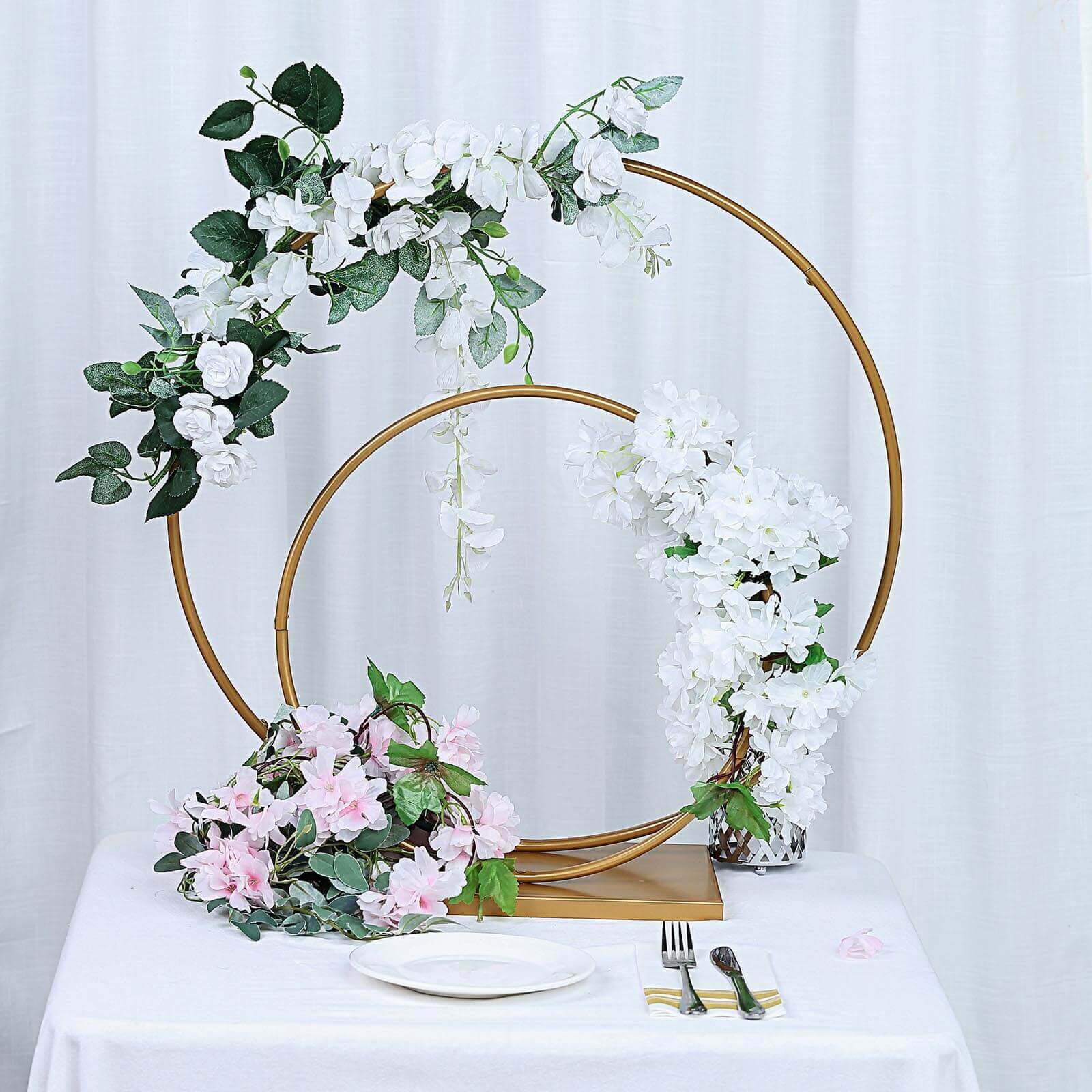 Gold Double Metal Hoop Wedding Centerpiece, Flower Stand 24