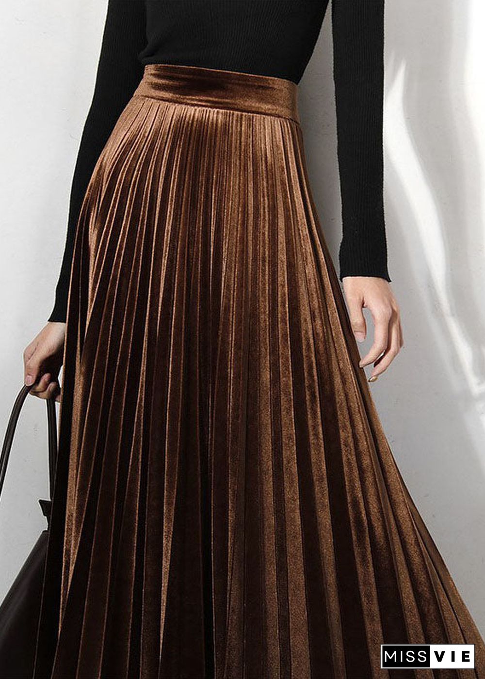 Classy Chocolate Velour pleated Skirt Spring