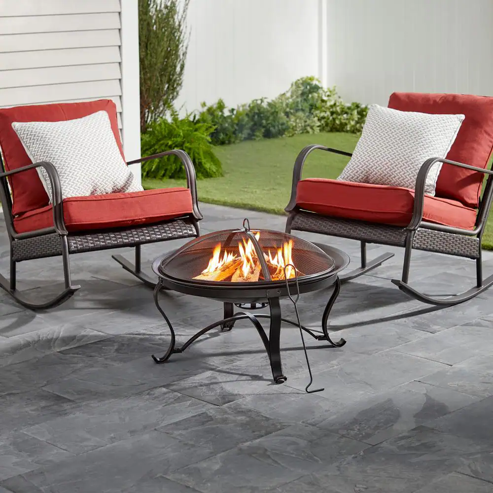 Hampton Bay OFW284R-HD Sadler 30 in. x 19 in. Round Steel Wood Burning Fire Pit in Rubbed Bronze