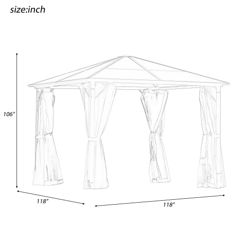 9.8 x 9.8 Ft Hardtop Gazebo with Sidewalls, Metal Top Gazebo with Aluminum Frame, Pergolas with Netting and Curtains, Outdoor Permanent Pavilion for Patio Deck Backyard Garden Lawns