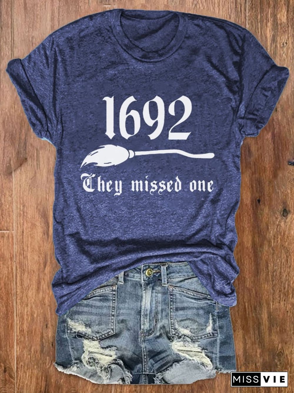 Women's 1692 They Missed One Salem Witch Print Crew Neck T-Shirt