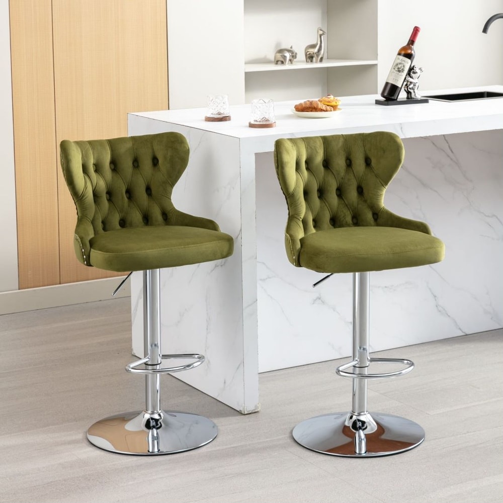 Barstool Set of 2 Dining Chair Swivel Silver Metal Base Footrest Cafe