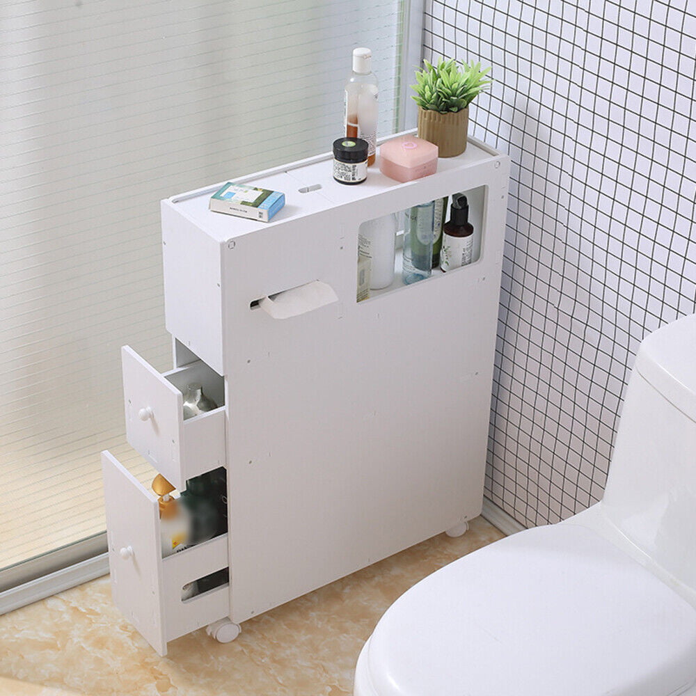 Bath Bathroom Toilet Slim Floor Cabinet Storage Cupboard Save Space & 2 Drawer Toilet Bathroom Cabinet Holder Floor Storage Shelf Organizer Bedroom Cupboard Bathroom Storage Cabinet Floor