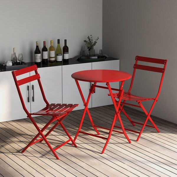 3Pieces Patio Bistro Foldable Round Table and Chairs Set