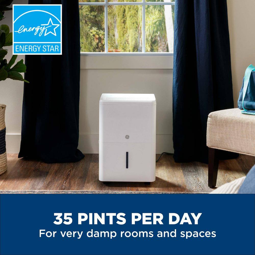 GE 35 pt. Dehumidifier with Smart Dry for Bedroom Basement or Very Damp Rooms up to 3000 sq. ft. in White ENERGY STAR ADHL35LA