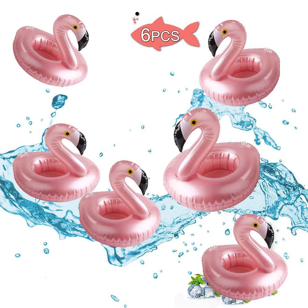 Brave Hours 6 Pack Drink Floats Cute Animal Pool Drink Holder Set Reusable Inflatable Float Cup Coasters for Summer Pool Party,6 Flamingo. Golden Goose