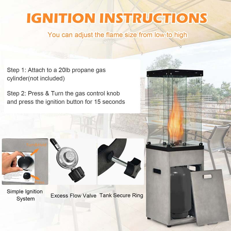 41000 BTU Propane Patio Heater with Lockable Wheels, Tempered Glass Tube, Waterproof Cover