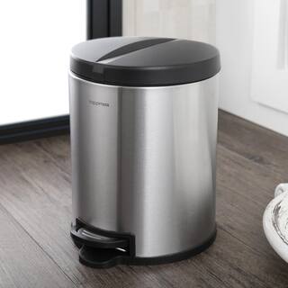 happimess Oscar Round 8 Gal. Stainless Steel Black Step-Open Trash Can with Free Mini Trash Can HPM1003B