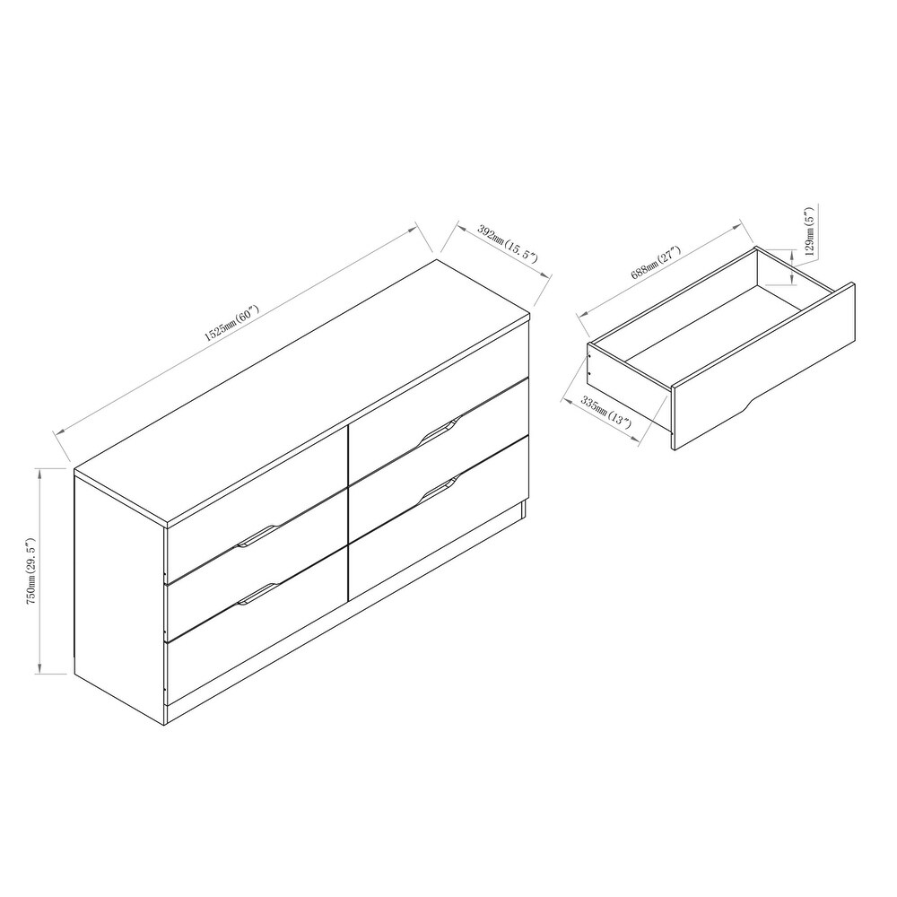 Marlone Contemporary 56 inch Wide 6 Drawer Double Dresser by Furniture of America