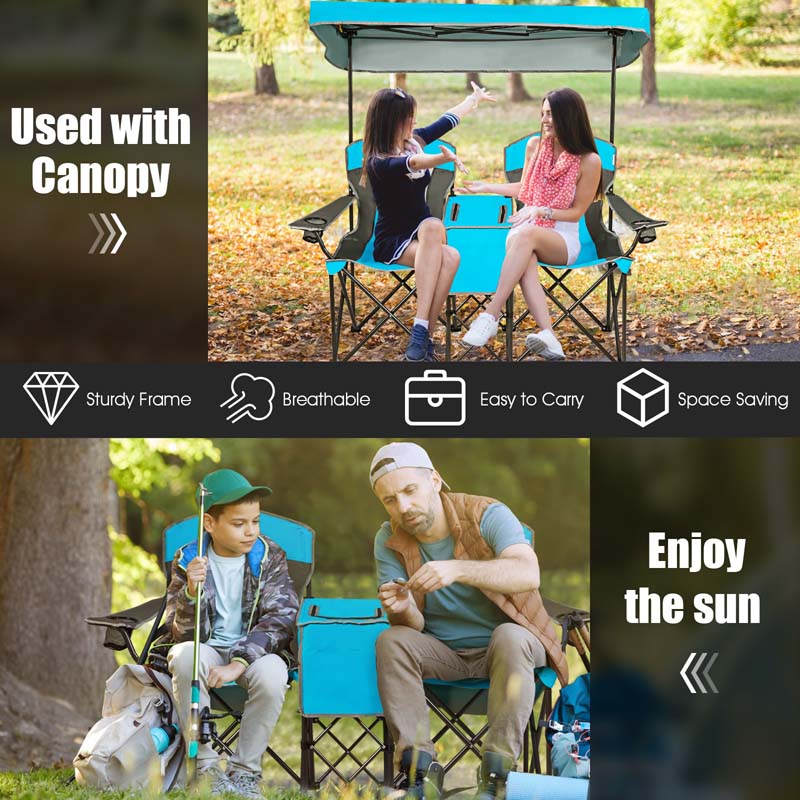 Double Sunshade Camping Canopy Chair with Mini Table, Cup Holder, Portable Folding Beach Chair with Canopy