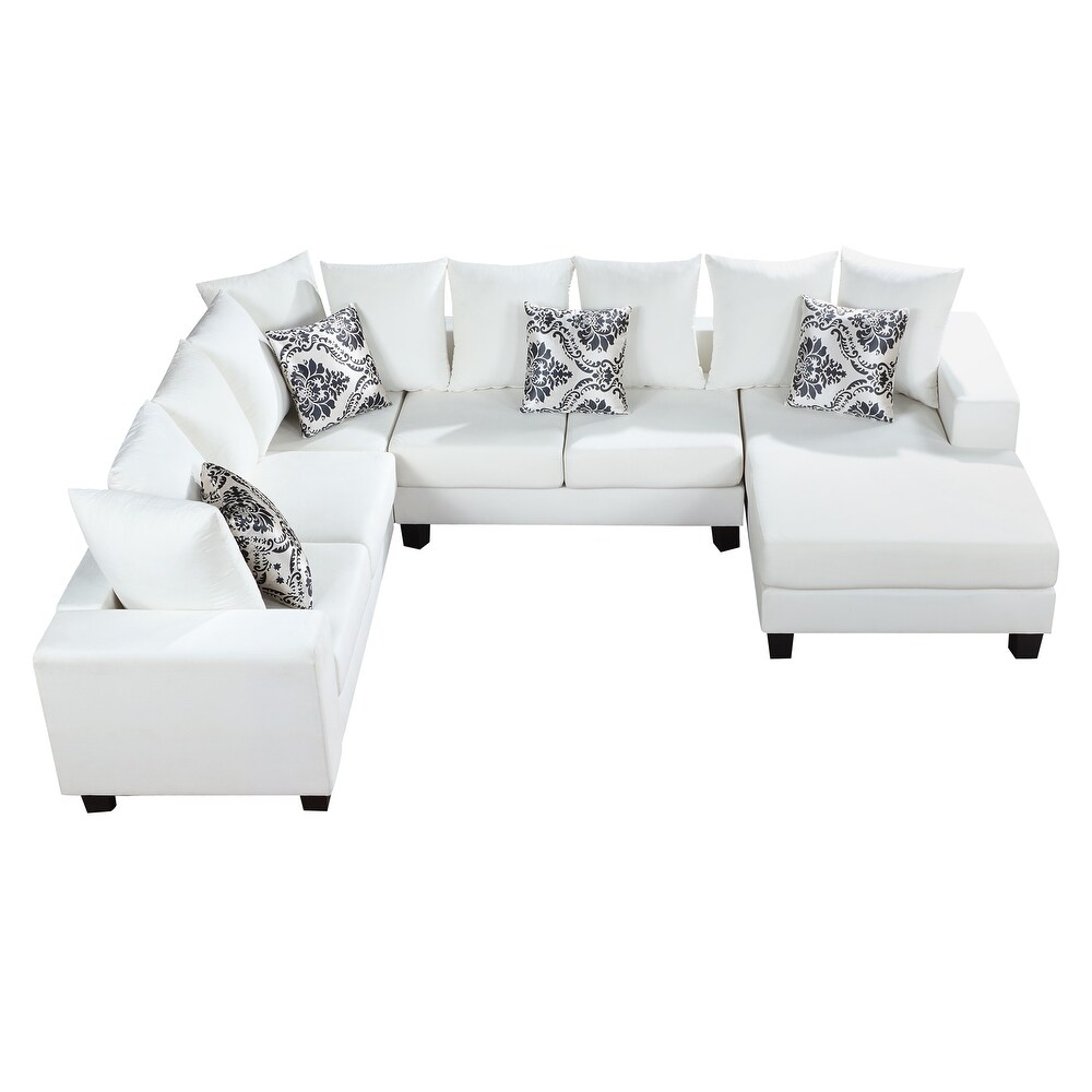 U Shape Sectional Sofa Velvet Corner Couch with Chaise Lounge and Lots of Pillows Included for Living Room