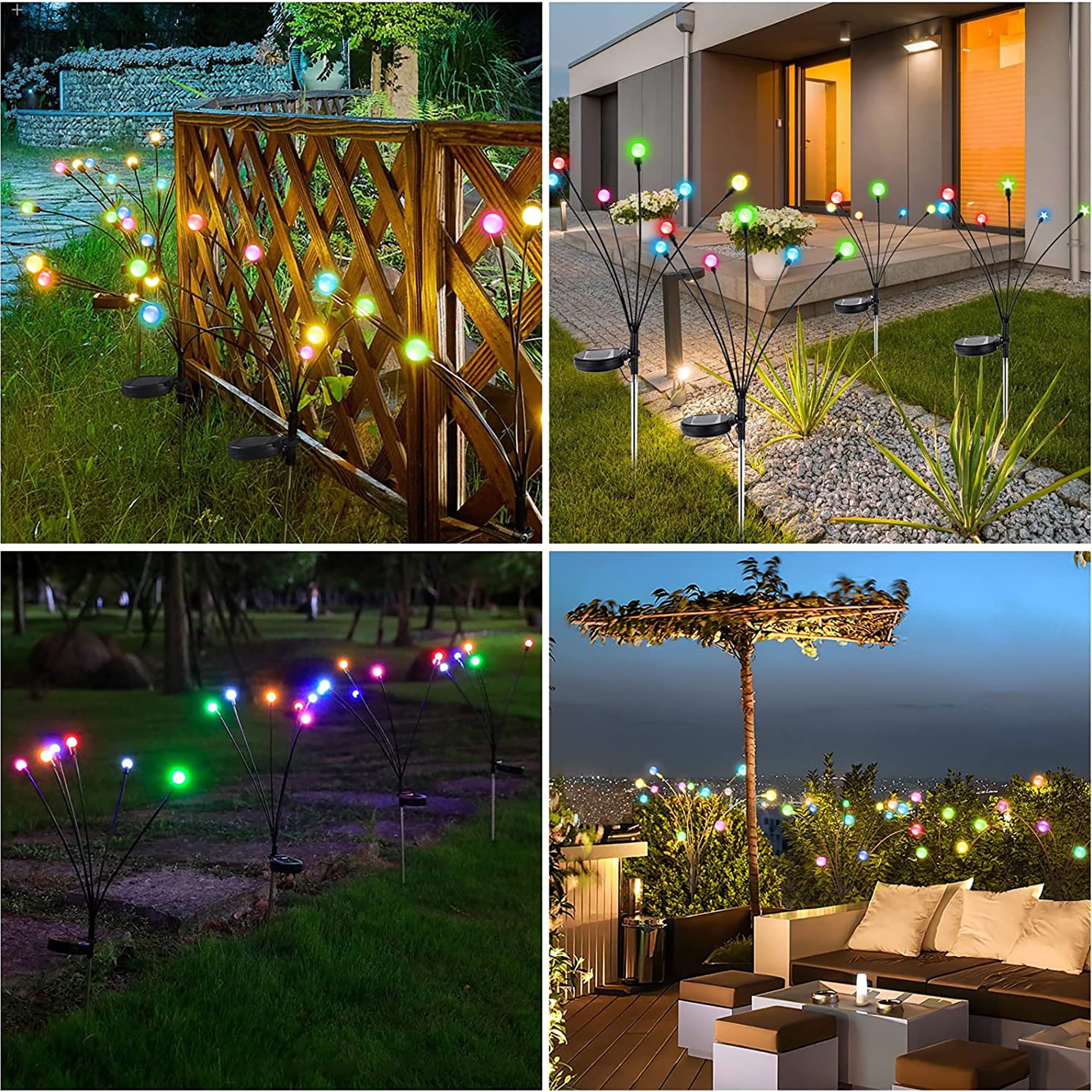 ROMUCHE 2Pack solar outdoor lights Solar Firefly Lights Outdoor Decor Lawn Lamp Solar Garden Light Landscape Light Starburst Swaying Lights for Lawn Patio Outdoor Garden Decor (6 Head Warm White)