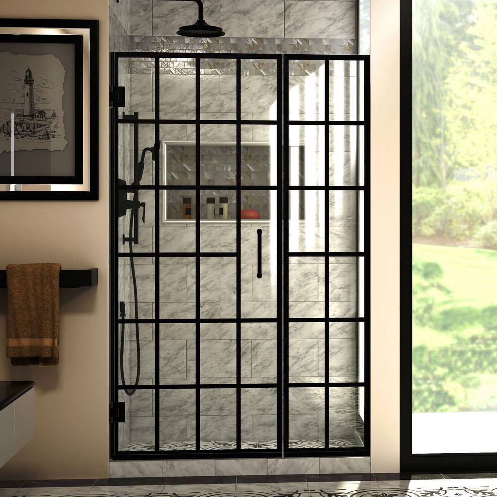 DreamLine Unidoor Toulon 46 in. to 46-12 in. W x 72 in. H Frameless Hinged Shower Door in Satin Black SHDR-2446720-89