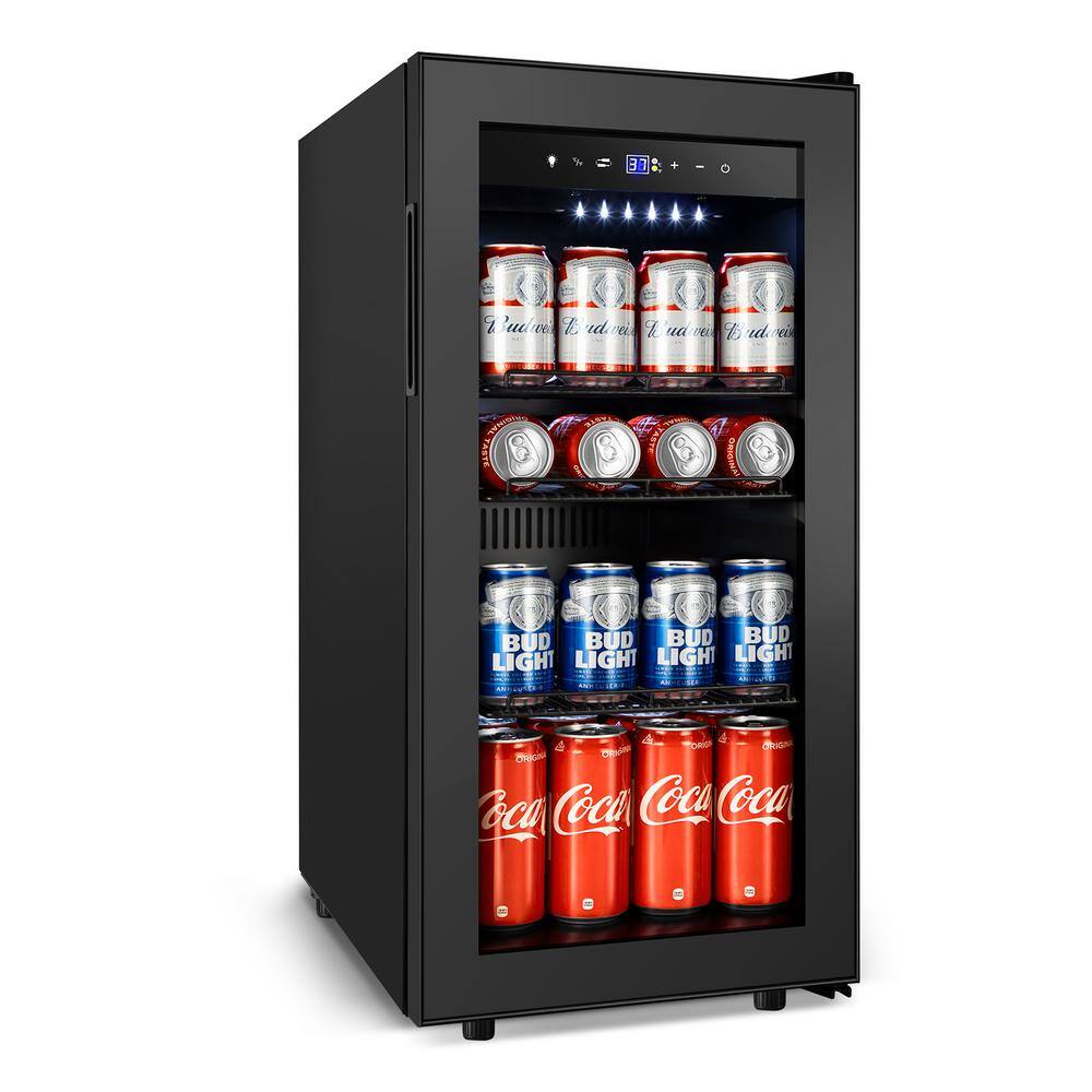 Hooure 15 in. Freestanding 130-Cans Black Stainless Steel Beverage Cooler with Adjustable Removable Shelves TYBC32HD