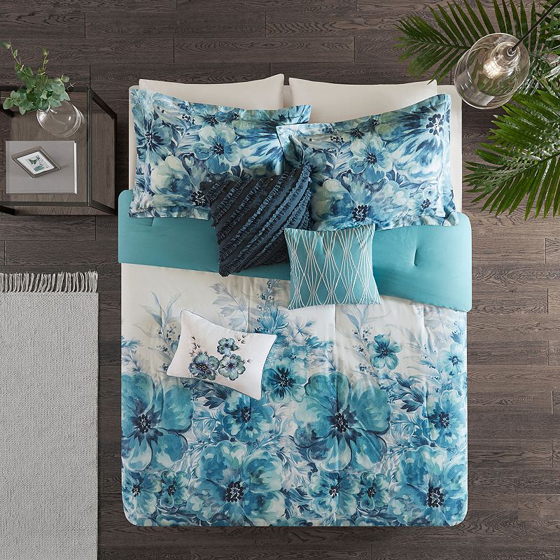 Madison Park Adella 7-piece Printed Floral Comforter Set with Throw Pillows