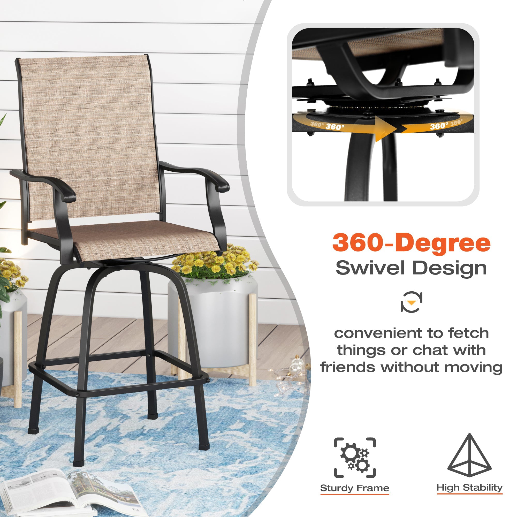 Sophia and William 3 Piece Outdoor Bar Set Patio Bar Height Swivel Chairs and Table Bistro Set