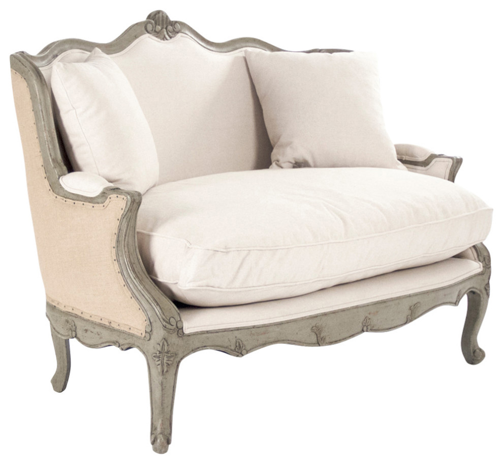 Adele Settee  Off White Cotton w/ Burlap Back   French Country   Loveseats   by HedgeApple  Houzz