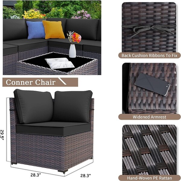 Kullavik Patio Furniture Set Sofa 6Piece Wicker Sectional Sofa Set，Outdoor Furniture Rattan Patio Sofa Conversation Set