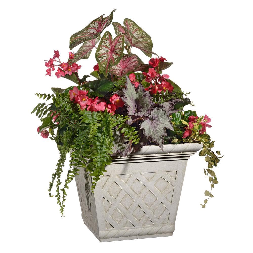 17 in. Antique Ivory Bingham Resin Square Planter HD1222-402R