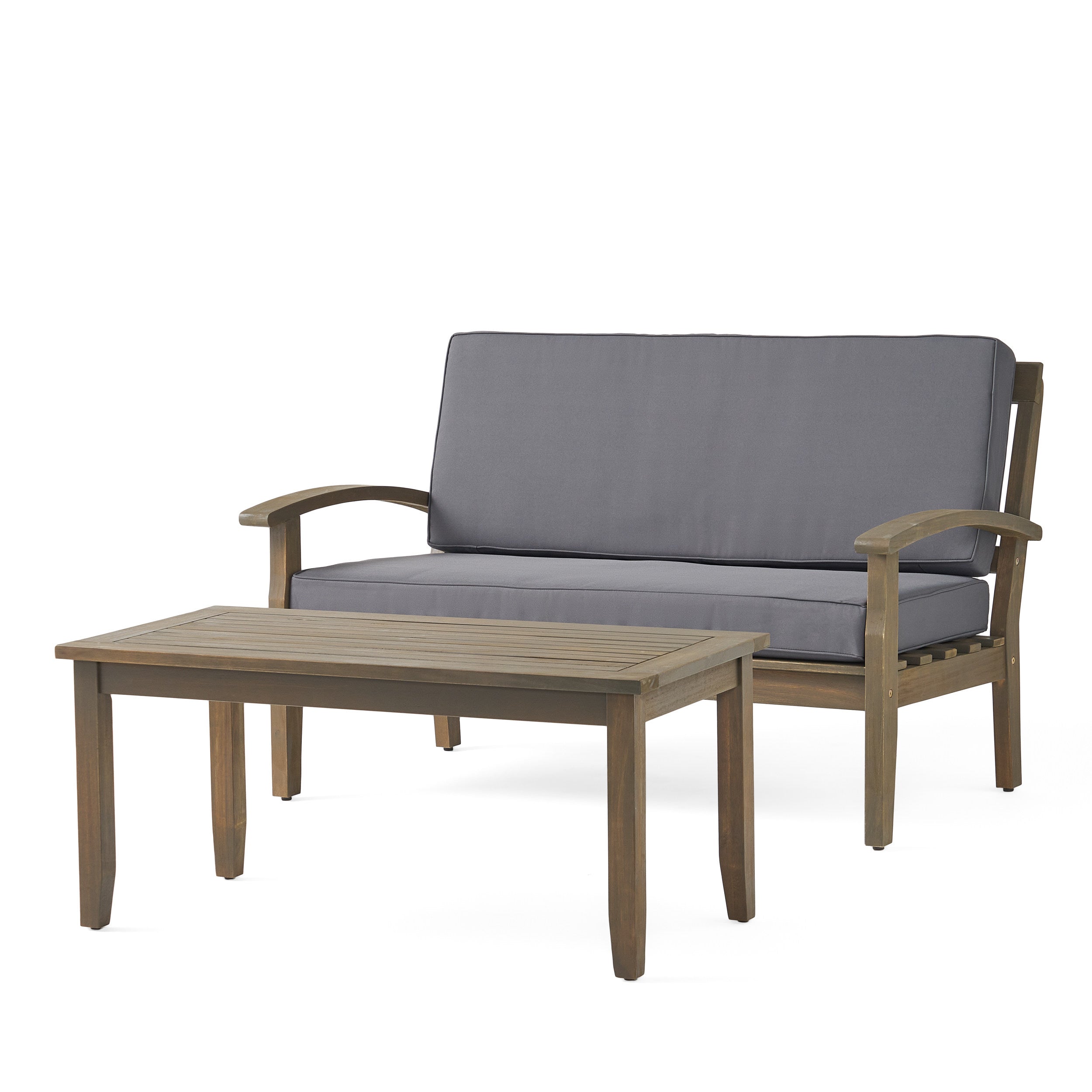 Preston Outdoor Acacia Wood Loveseat and Coffee Table