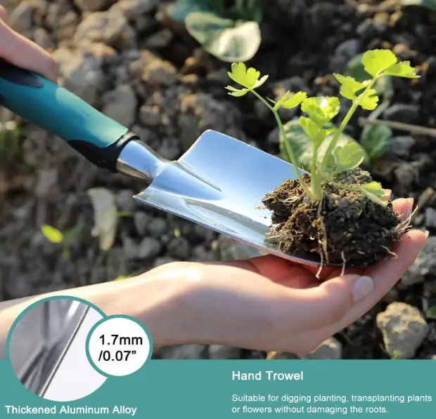 Garden Tools Set 3 Piece Cast Aluminum Heavy Duty Garden Kit Includes Hand Trowel Transplant Cultivator Rake Soft Rubberized