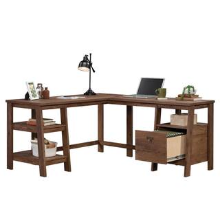 SAUDER Trestle 59.055 in. L-Shape Vintage Oak Computer Desk with File Storage 428834