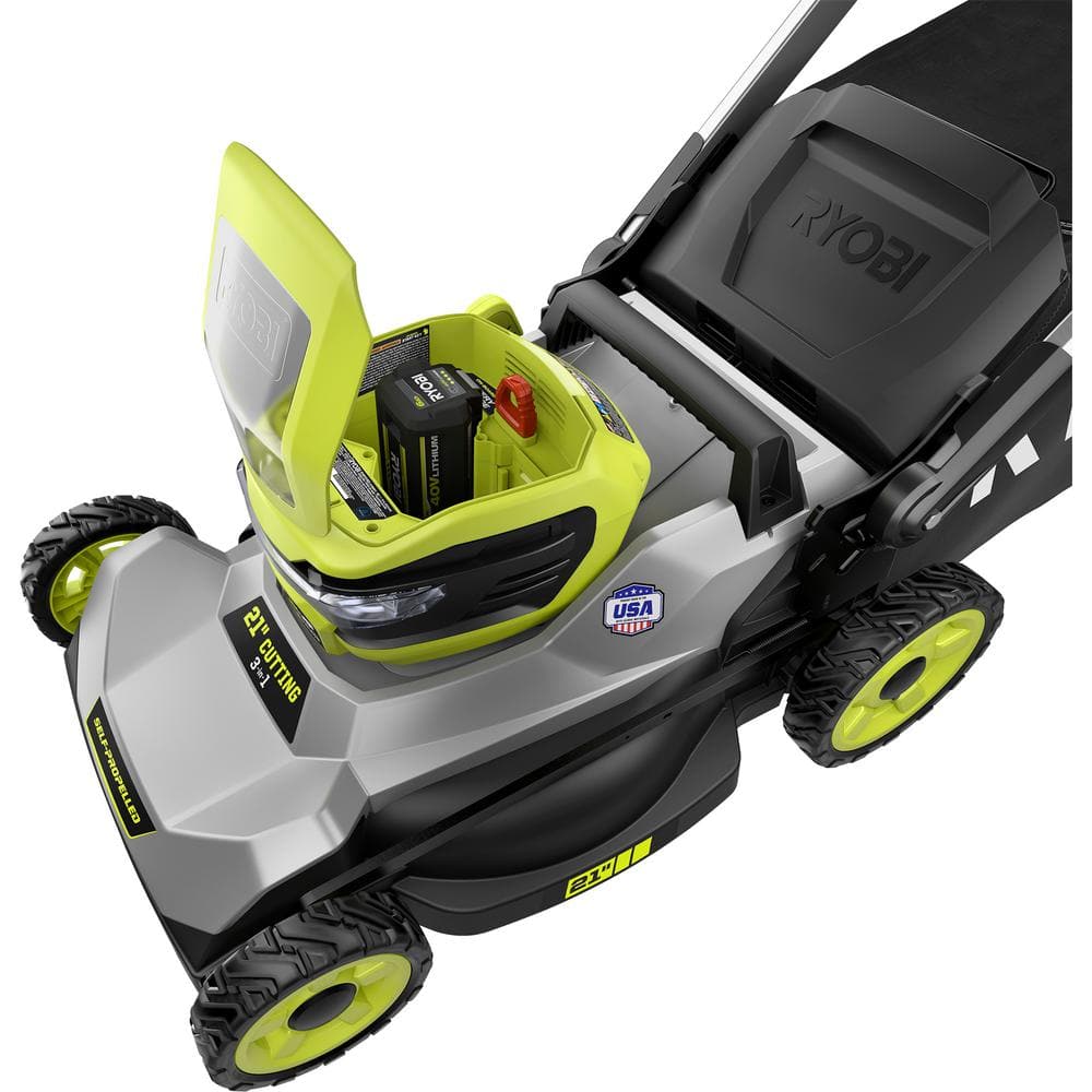 RYOBI 40V HP Brushless 21 in. Cordless Battery Walk Behind Self-Propelled Mower with (2) Batteries, Charger, Lawn & Leaf Bag RY401140US-LB