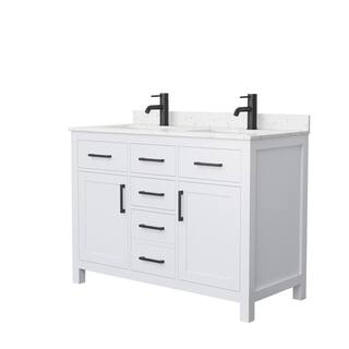 Wyndham Collection Beckett 48 in. W x 22 in. D x 35 in. H Double Sink Bathroom Vanity in White with Carrara Cultured Marble Top WCG242448DWBCCUNSMXX