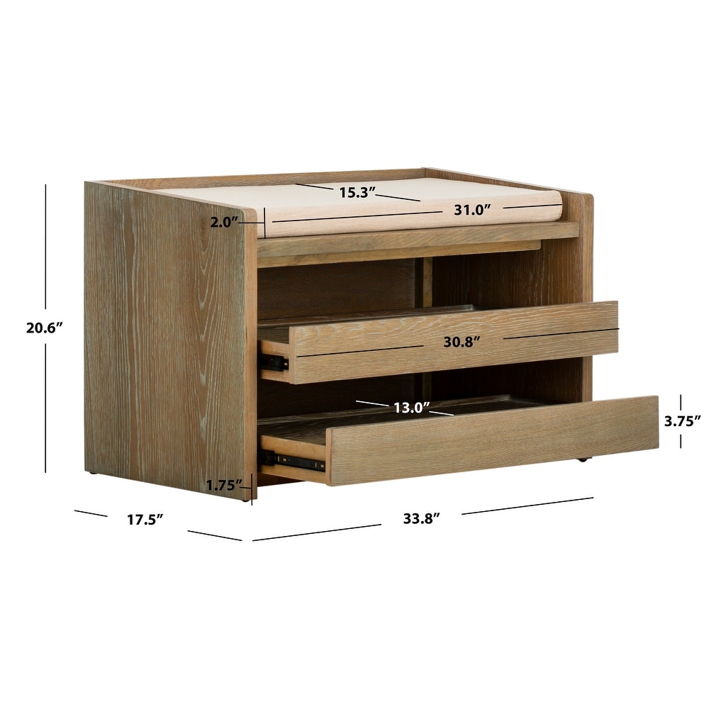 SAFAVIEH Percy Shoe Storage Bench  Rustic Oak / Beige   34\
