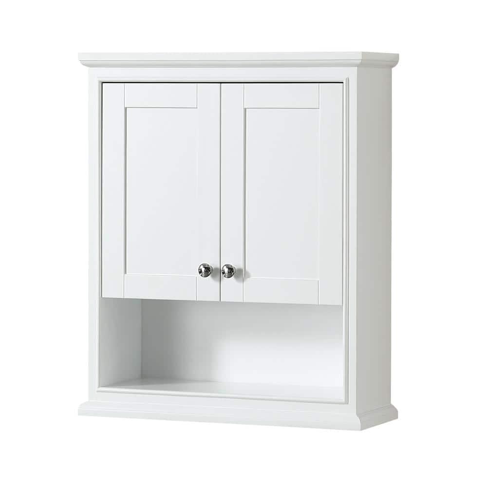 Wyndham Collection Deborah 25 in W x 30 in H x 9 in D Bathroom Storage Wall Cabinet in White