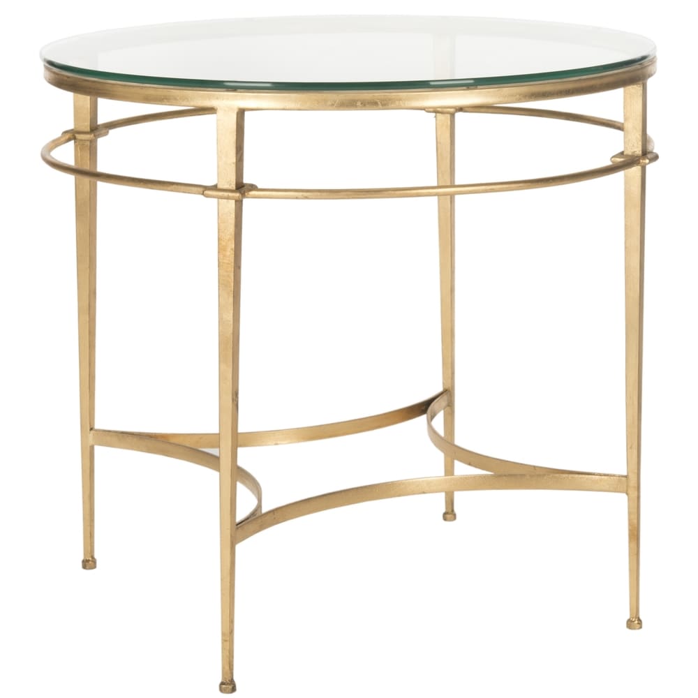 SAFAVIEH Couture Ingmar Round Antique Gold Glass Side Table   27\