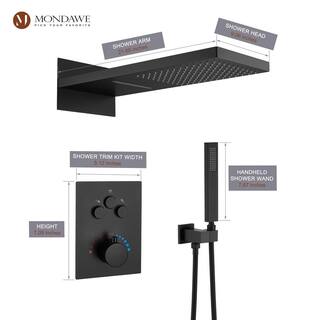 Mondawe 3-Spray Patterns Thermostatic Bathroom Showers 22 in. Wall Mount Rainfall Dual Shower Heads in Matte Black WF6648-22BL