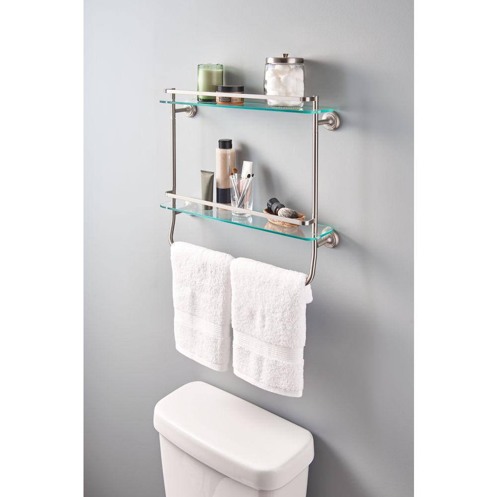 Delta 20 in. W Double Glass Shelf with Towel Bar in Brushed Nickel FSS07-BN