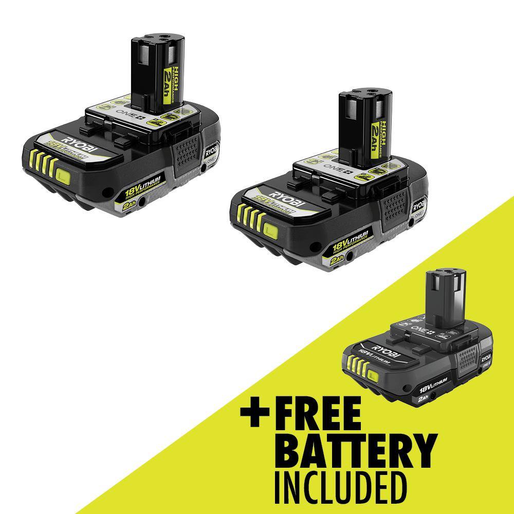 RYOBI ONE+ 18V HIGH PERFORMANCE Lithium-Ion 2.0 Ah Compact Battery (2-Pack) with FREE 2.0 Ah Battery PBP2003-PBP006