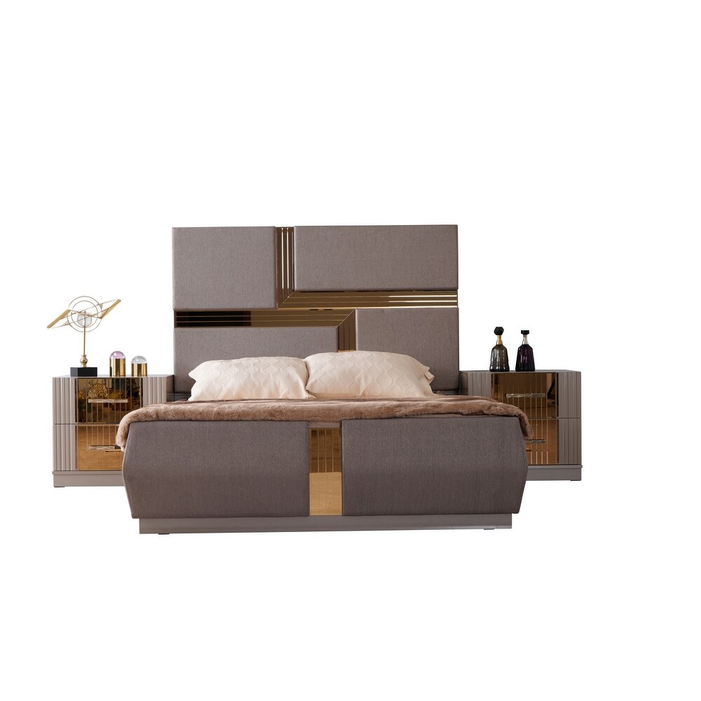 Lorenzo Modern Style Tufted Upholstery Queen/King Bed made with Wood   Mirror Accent