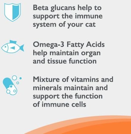 Nutramax Imuquin Powder Packets With Beta Glucans， Marine Lipids， Vitamins and Minerals Immune Health Supplement for Cats