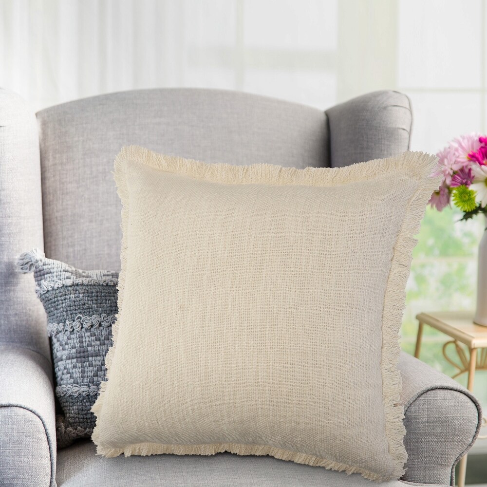 LR Home Solid Cotton Fringe Throw Pillow