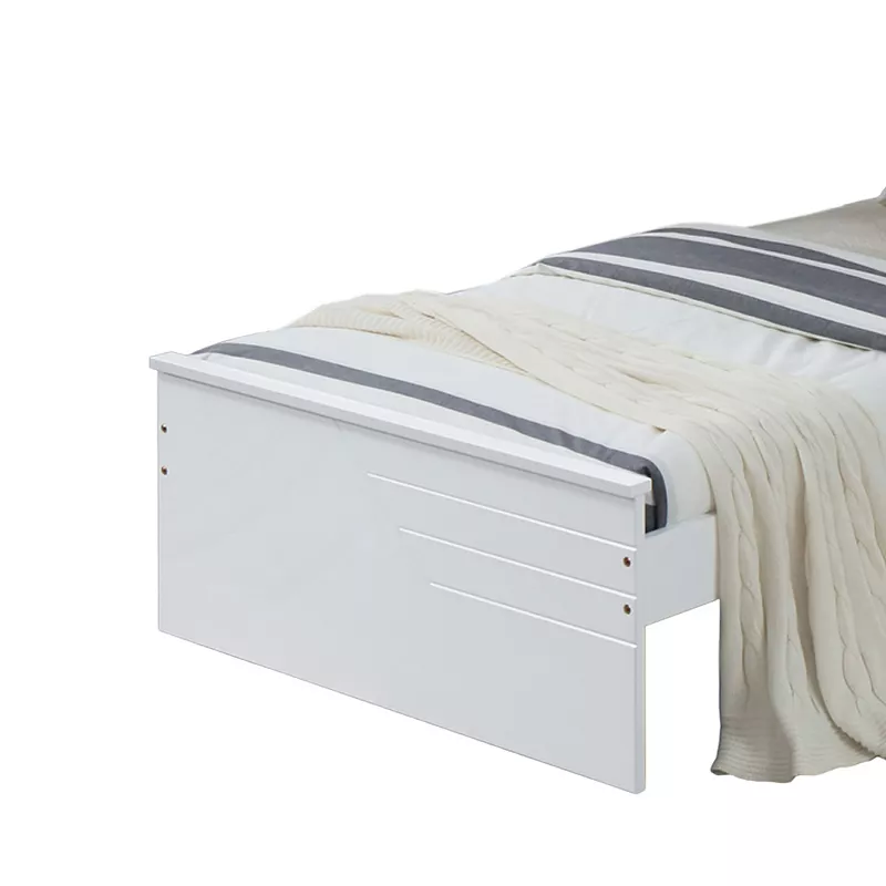 Modern Twin Size Wooden Panel Bed with Low Profile Footboard， White