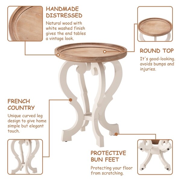 COZAYH 2-Pieces Rustic Farmhouse Tray Top End Table